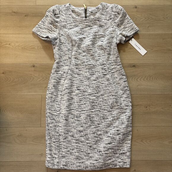 NEW Calvin Klein Women’s White Tweed Short Sleeve Dress Size 14 - Picture 1 of 4
